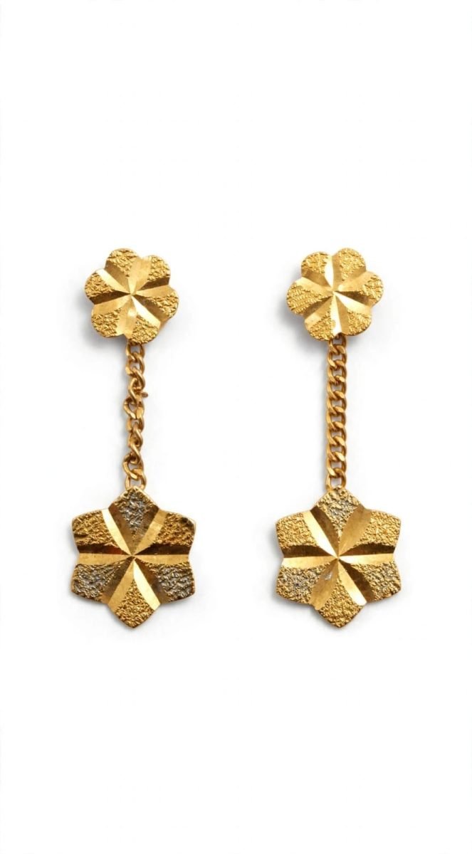 Dual Blossom Gold Drop Earrings with Delicate Twist Chains