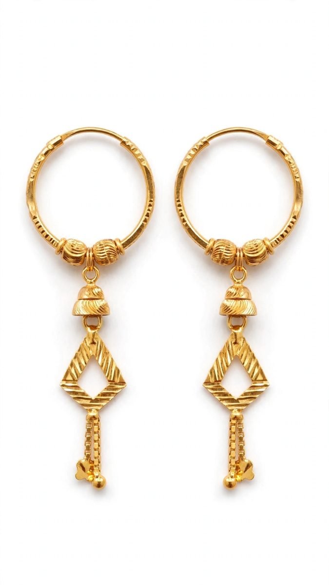 Geometric Drop Gold Hoop Earrings Pair