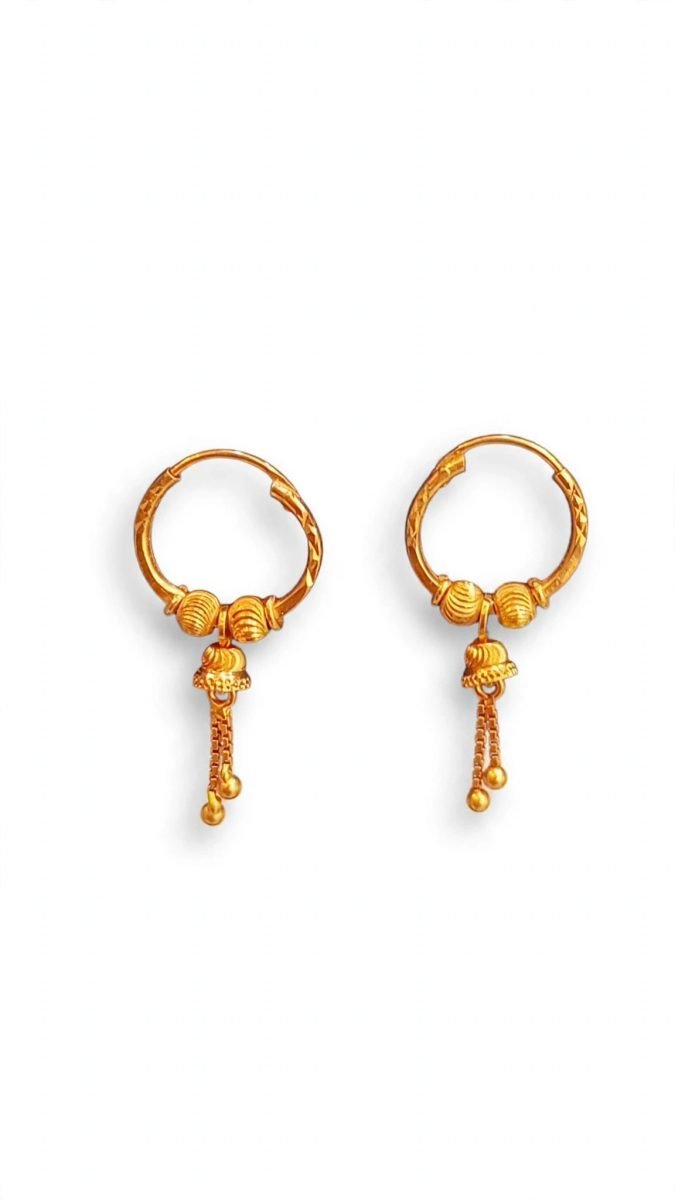 Textured Gold Hoop Earrings with Mini Jhumka Tassels