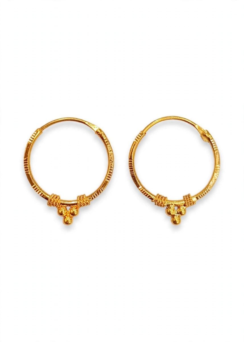 Textured Gold Hoop Earrings with Granulated Cluster Motif