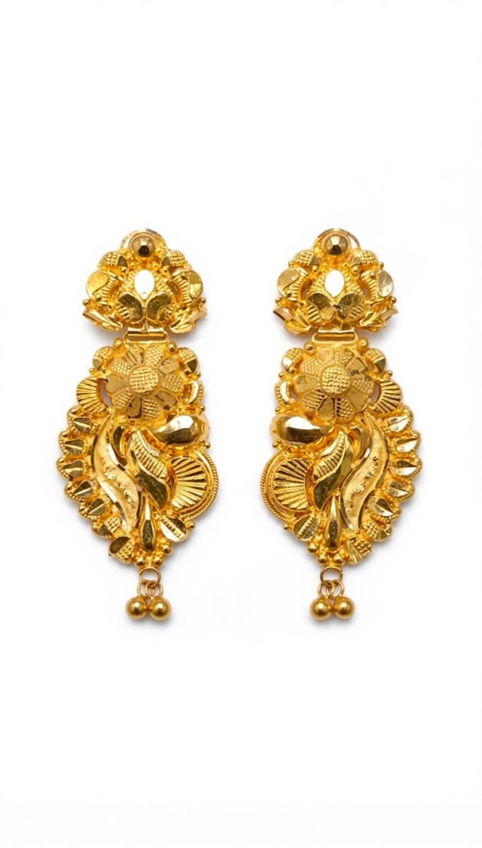 Ornate Floral & Paisley Gold Drop Earrings