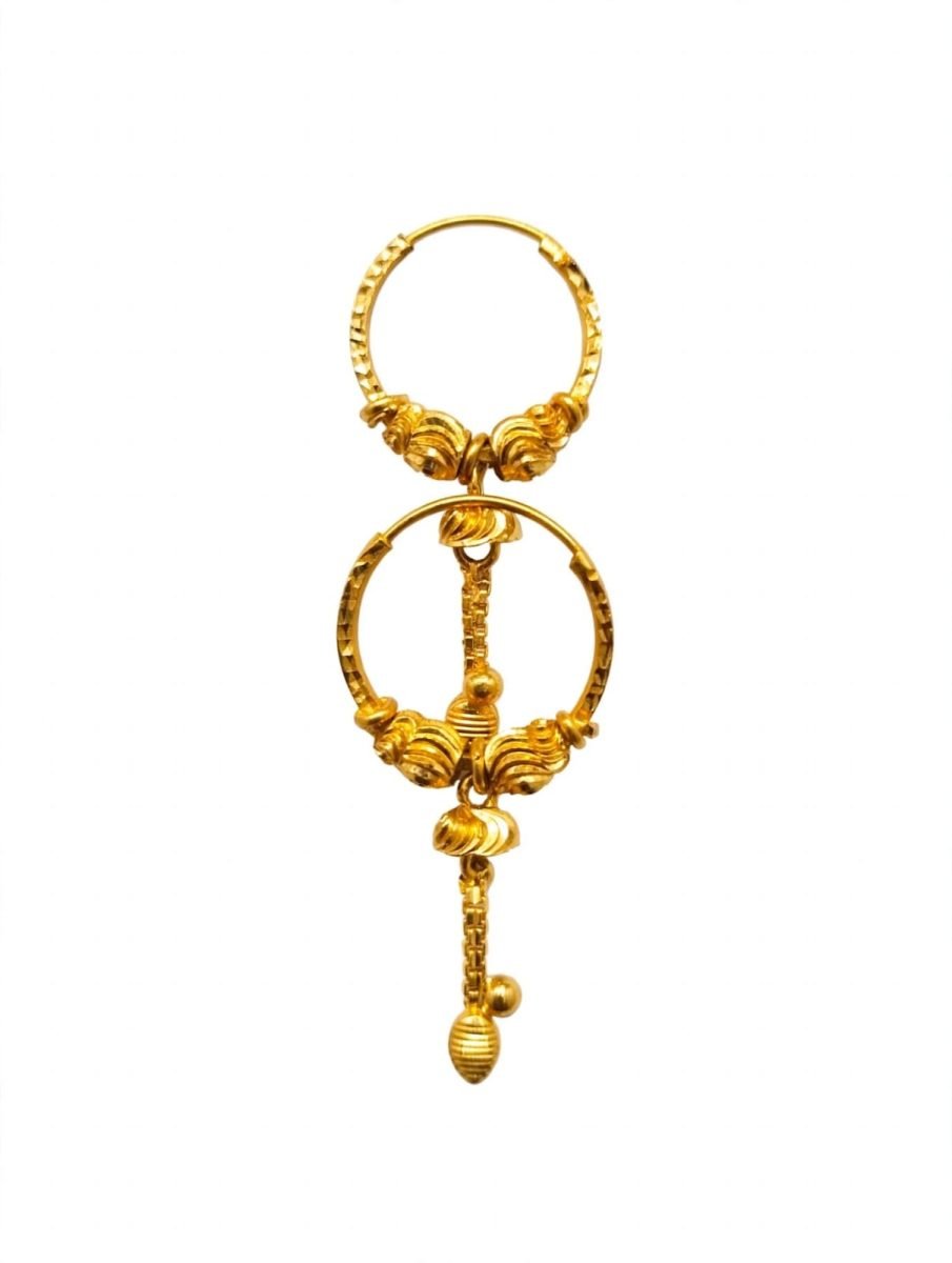 22K Gold Intricate Hoop and Dangle Earring