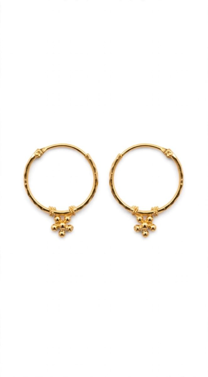22K Gold Floral Charm Hoop Earrings