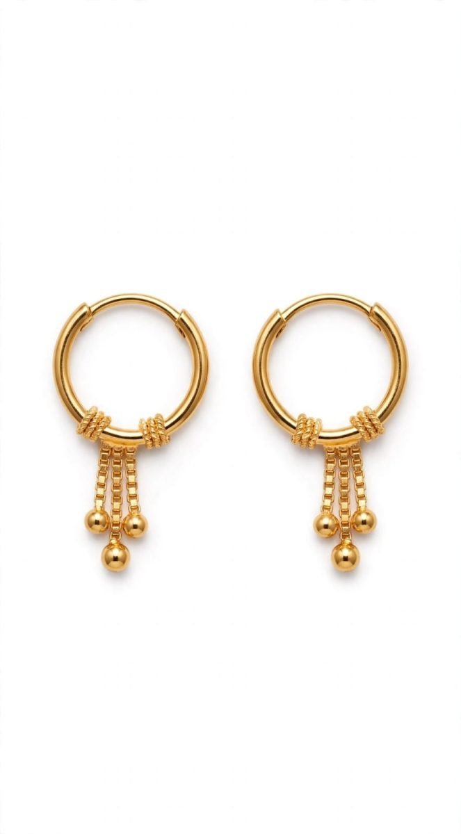 22K Gold Multi-Strand Bead Charm Hoop Earrings