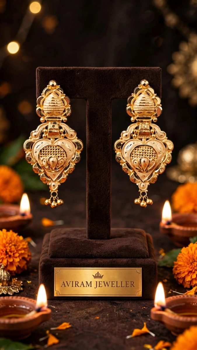 Royal Heart Filigree Gold Drop Earrings