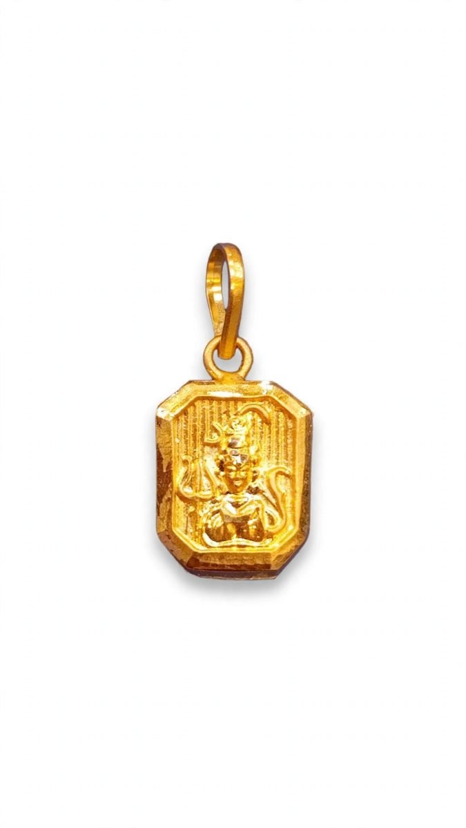 Divine Embossed Lord Shiva Cut-Corner Rectangular Gold Pendant