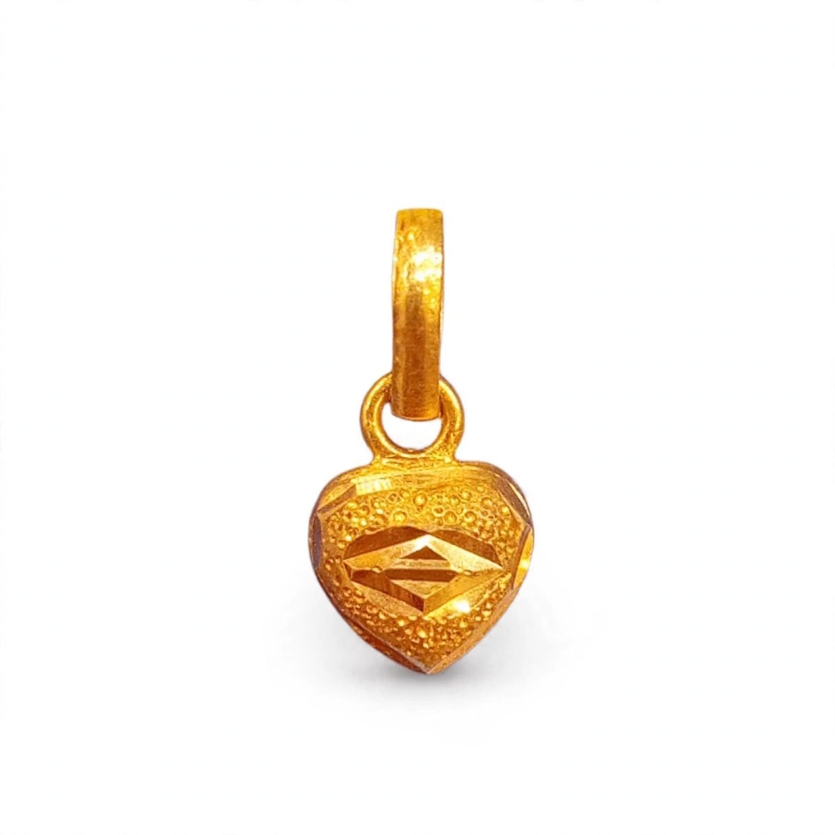 Royal Textured Diamond-Cut Heart Gold Charm Pendant