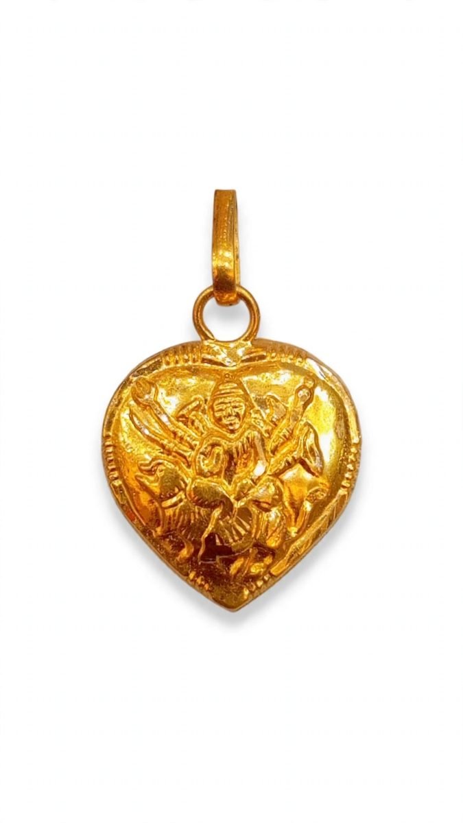 Divine Embossed Goddess Durga Heart Gold Pendant