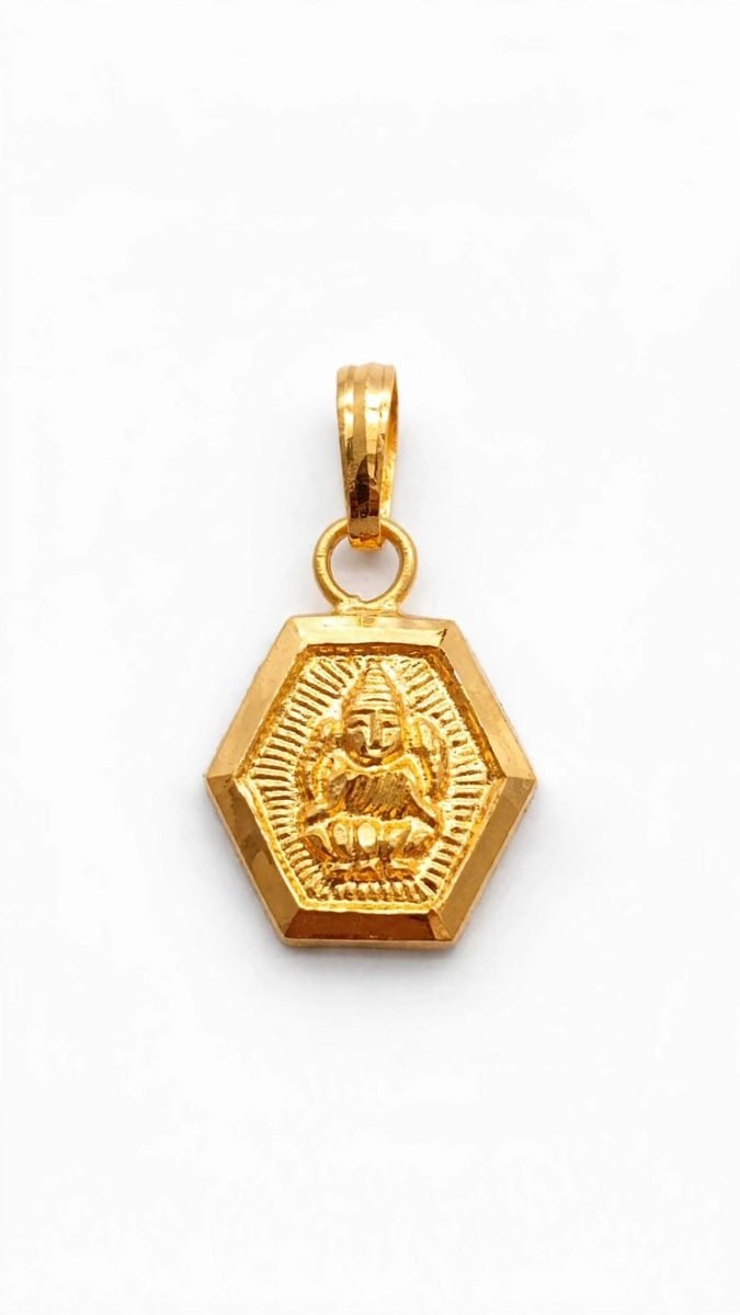 Divine Radiant Lakshmi Murti Hexagonal Gold Pendant