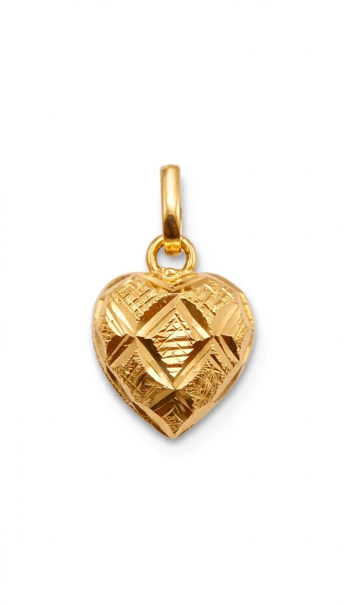 Luminous Diamond-Cut Textured Puffy Heart Gold Charm Pendant