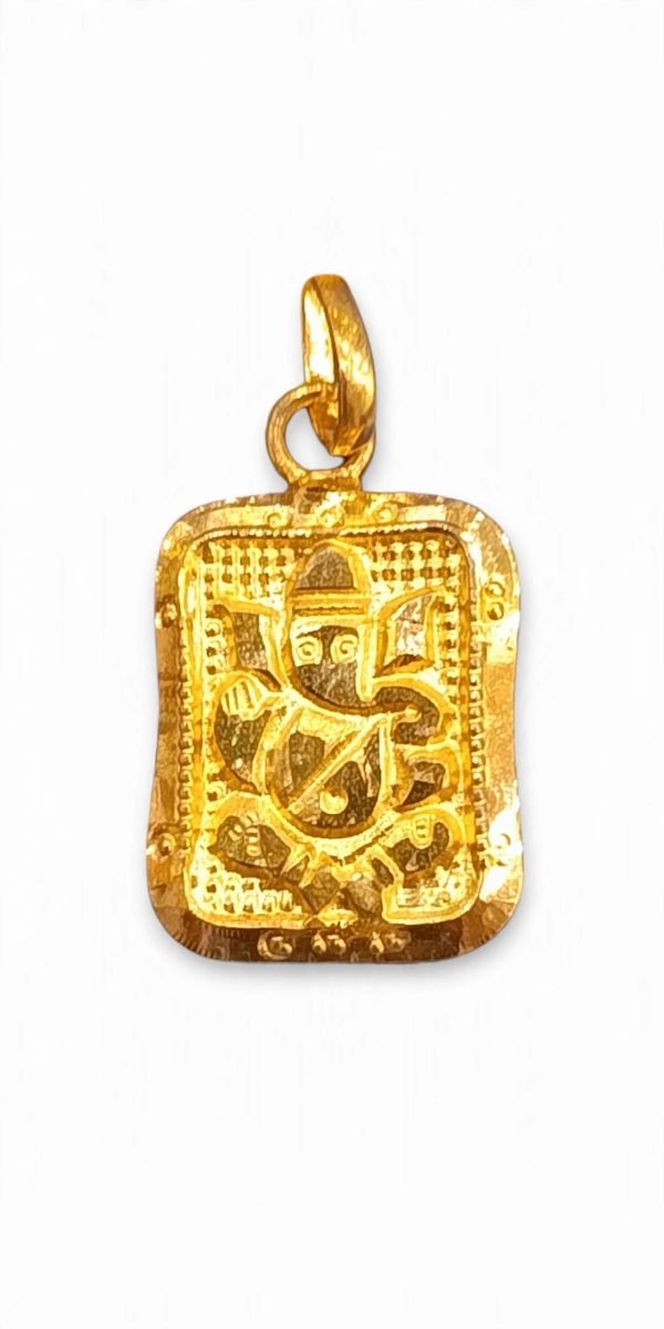 Divine Sculpted Lord Ganesha Rectangular Gold Pendant