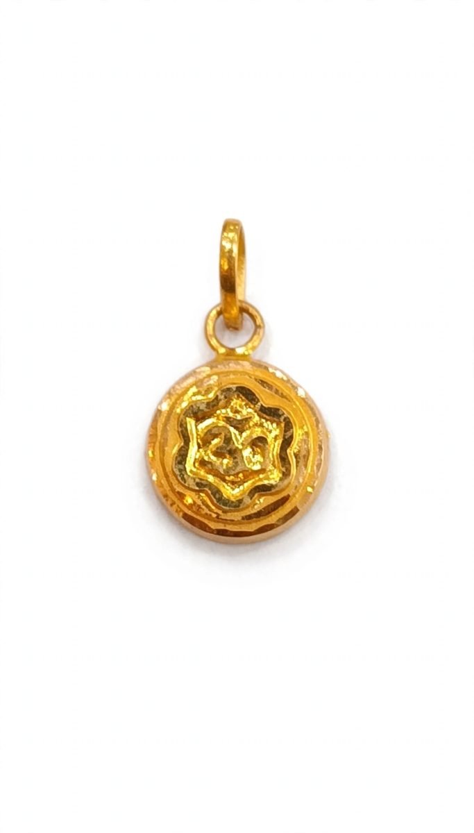Sacred Floral Framed Om Circular Gold Coin Pendant