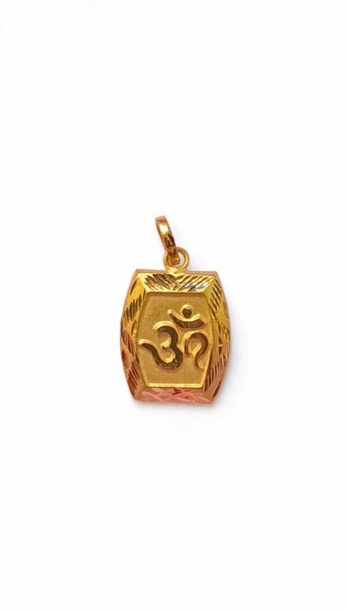 Sacred Om Rectangular Gold Religious Pendant