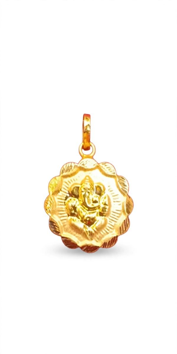 Sacred Lord Ganesha Scalloped Gold Religious Pendant