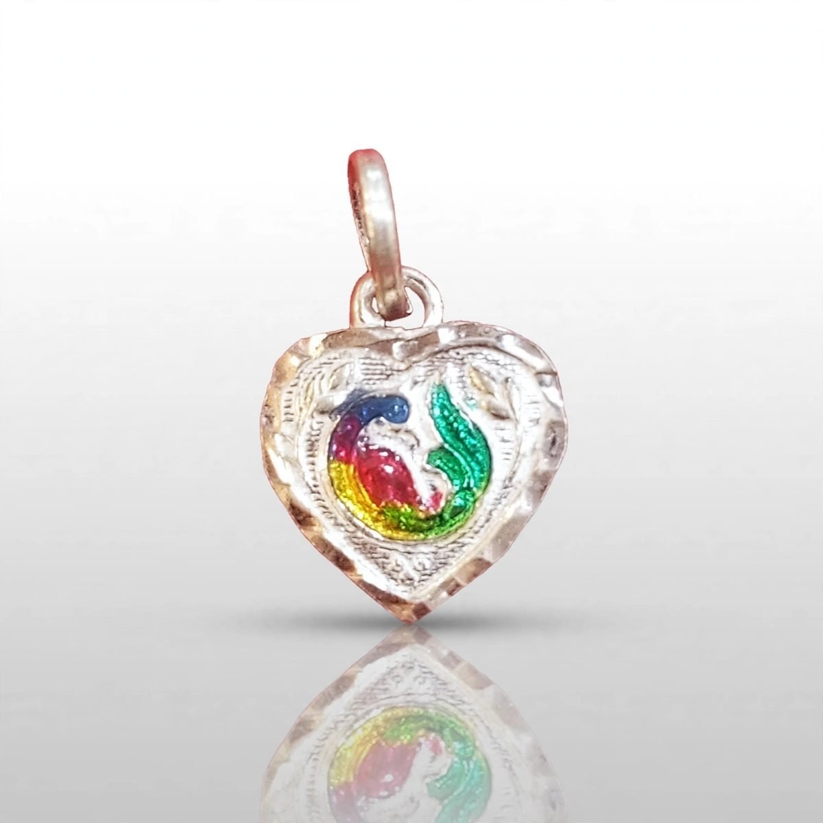 Silver Enamel Peacock Heart Pendant