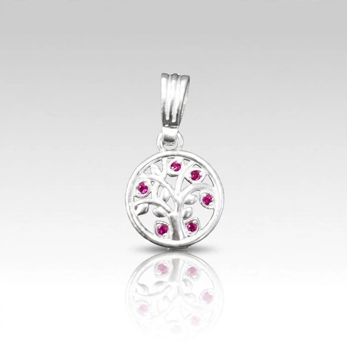 Tree of Life Ruby-Studded Silver Pendant