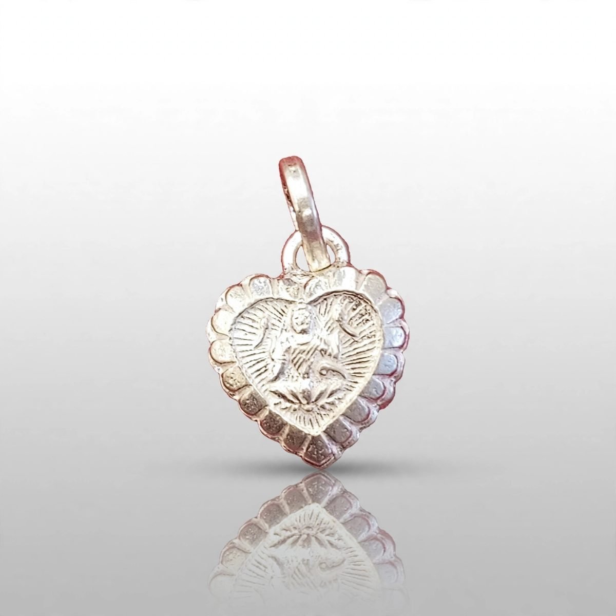 Sacred Heart Embossed Silver Deity Lakshmi  Pendant