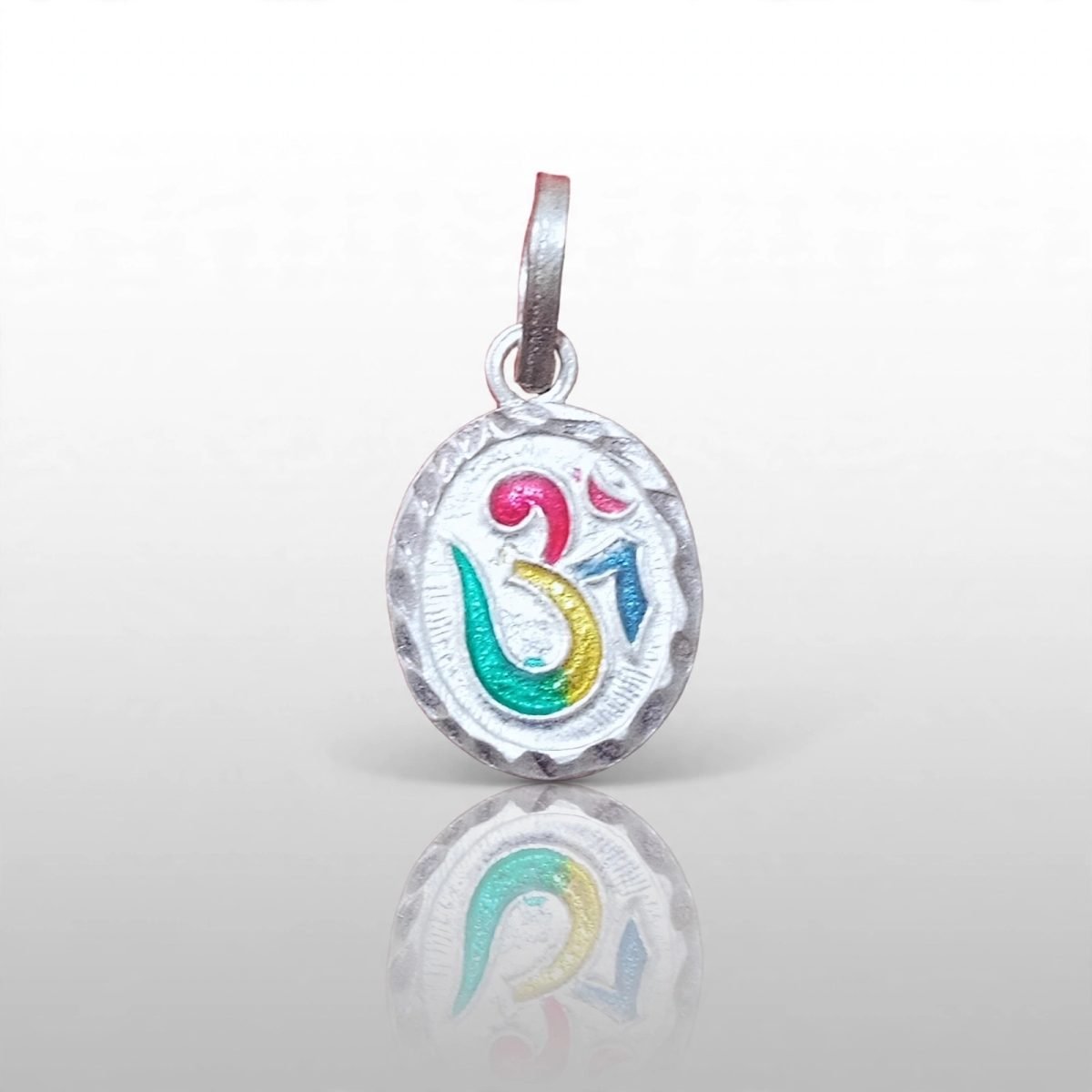 Multicolor Enamel Silver Om Oval Pendant