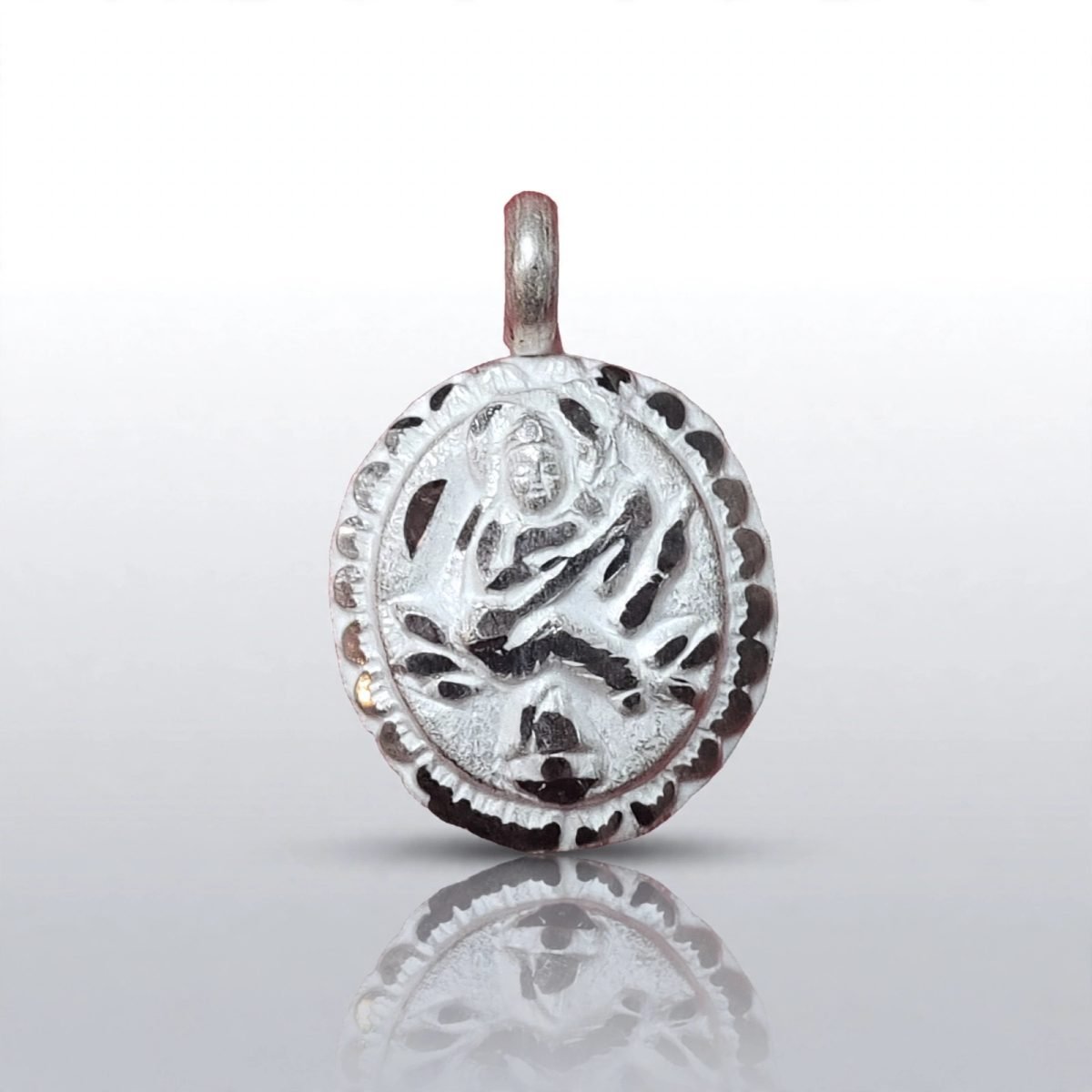Sacred Silver Goddess  Saraswati Oval Pendant