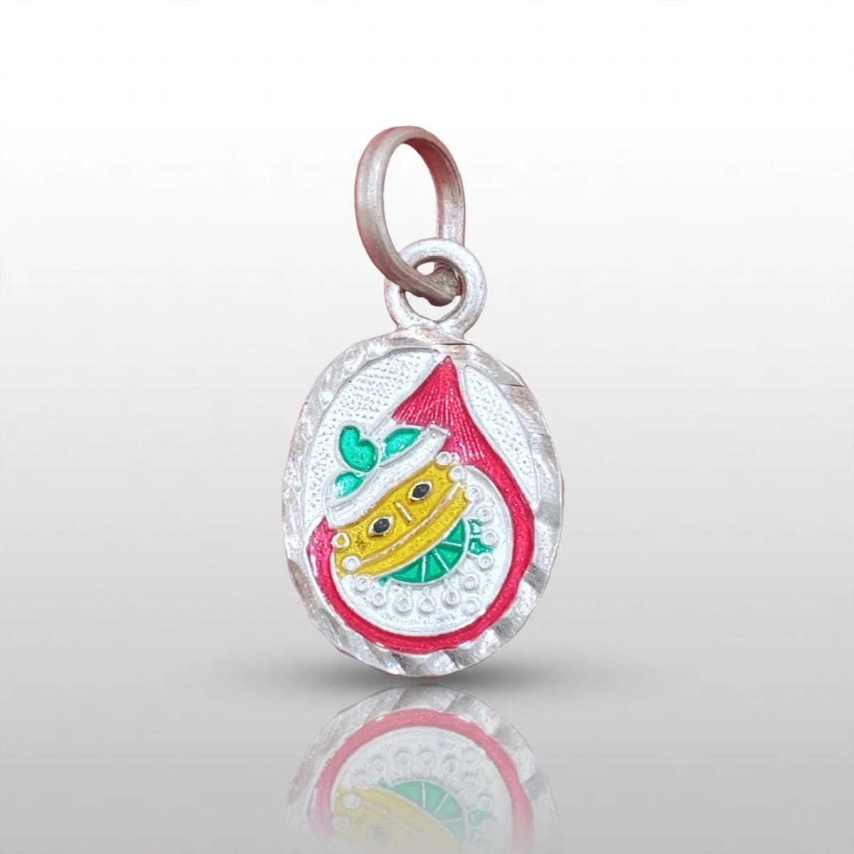 Vibrant Silver Enamel maa tarini Oval Pendant