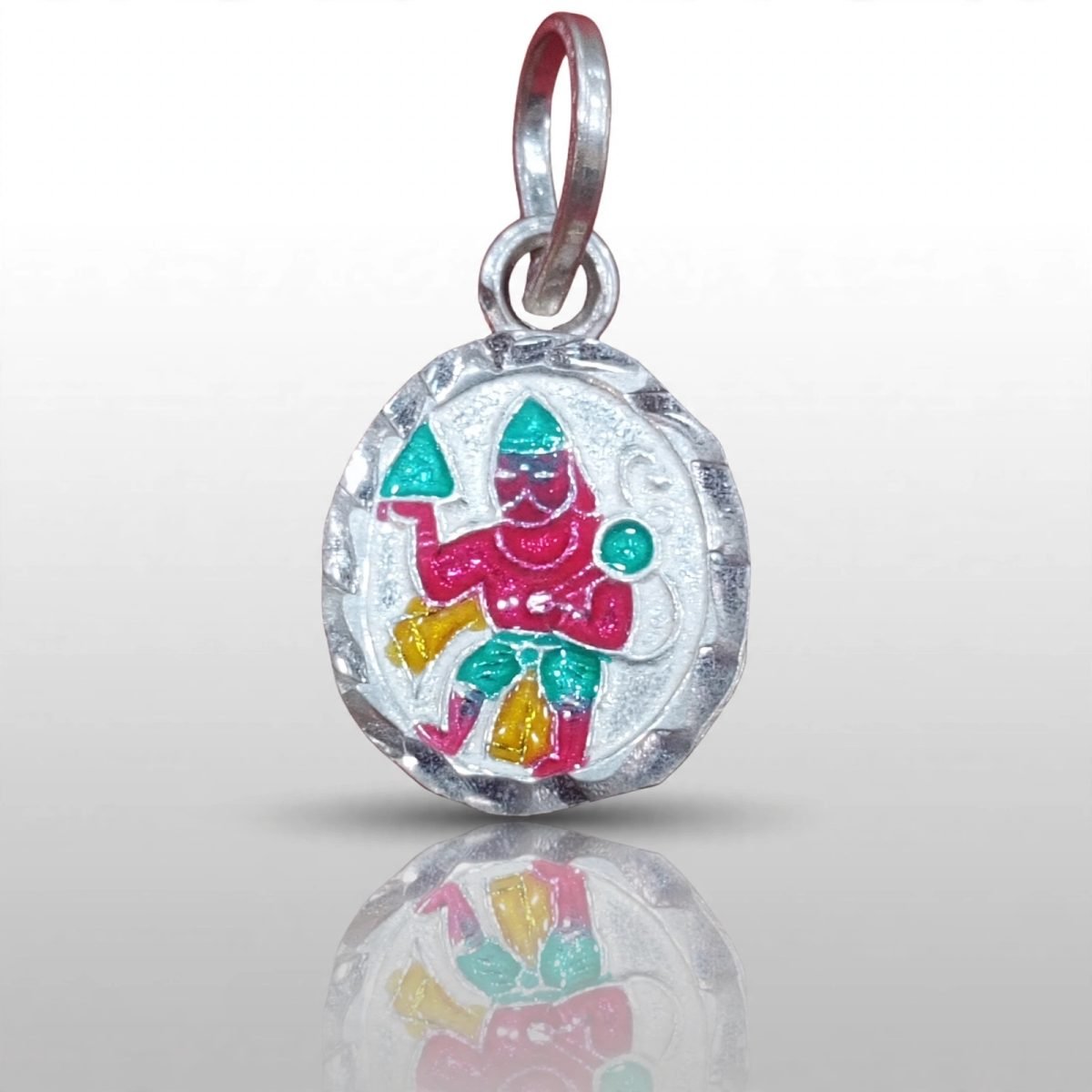 Silver Lord Hanuman Enamel Oval Pendant