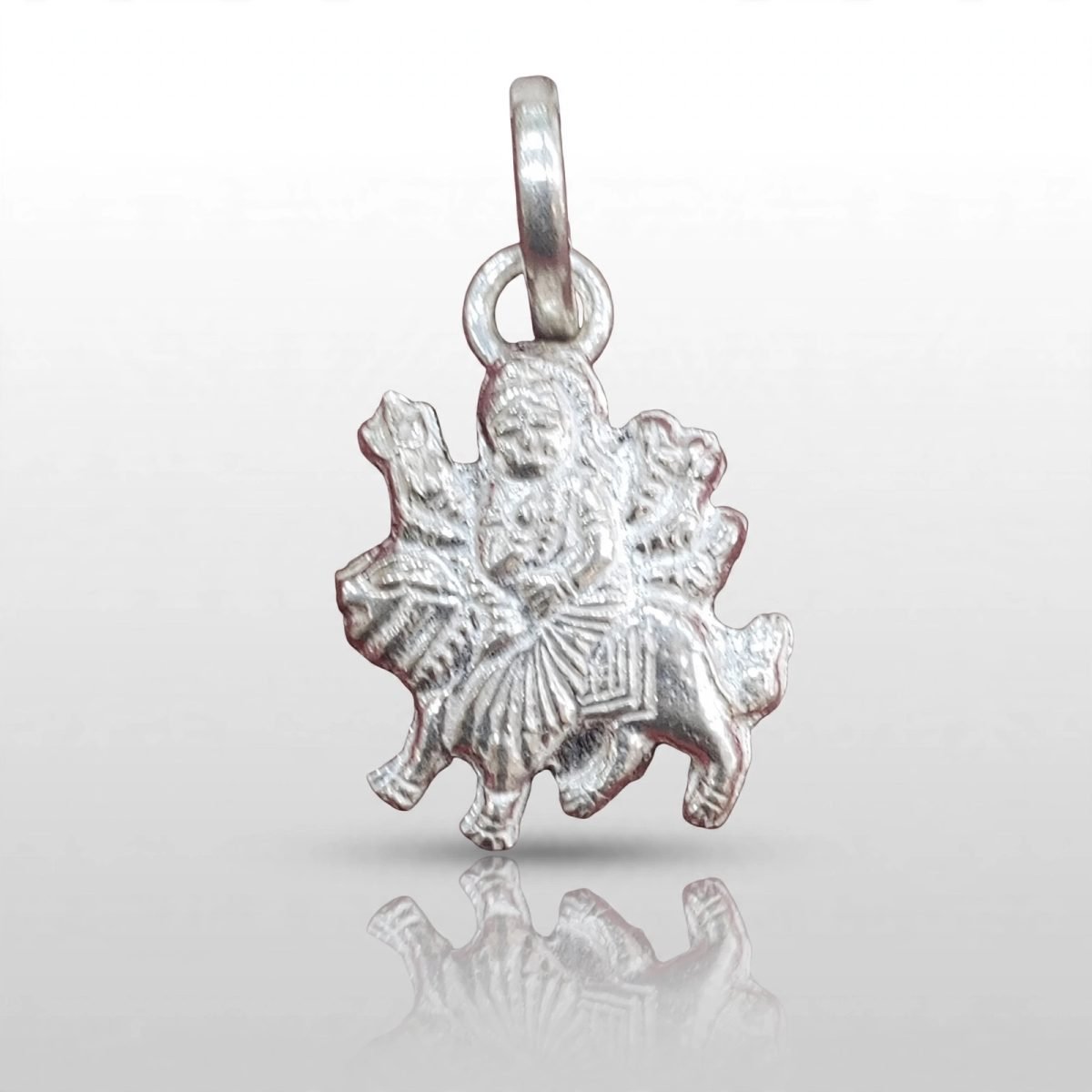 Silver Goddess Durga Riding Lion Pendant