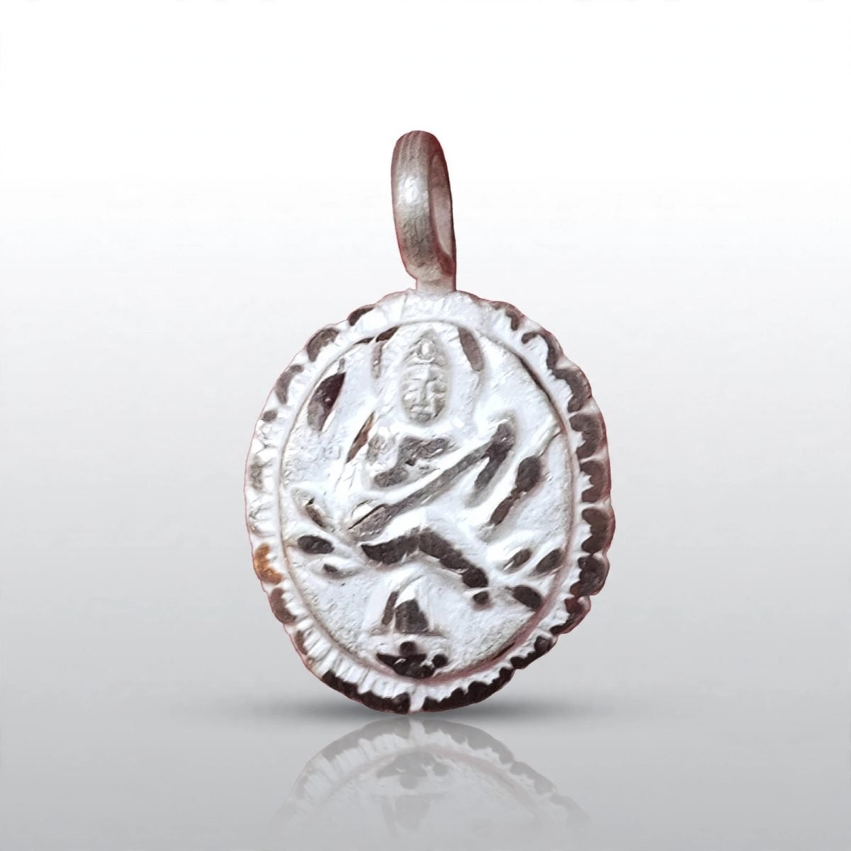 Sacred Silver Goddess Saraswati Oval Pendant