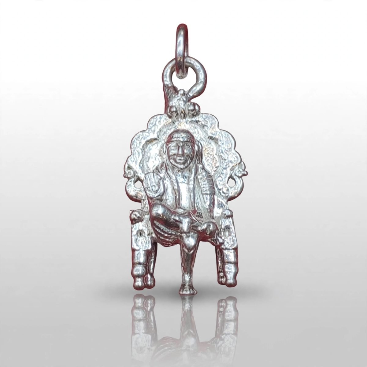 Sacred Sitting Sai Baba Throne Pendant in Sterling Silver