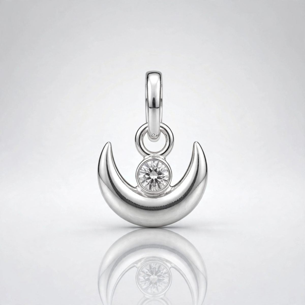 Sparkling Crescent Moon Silver Pendant