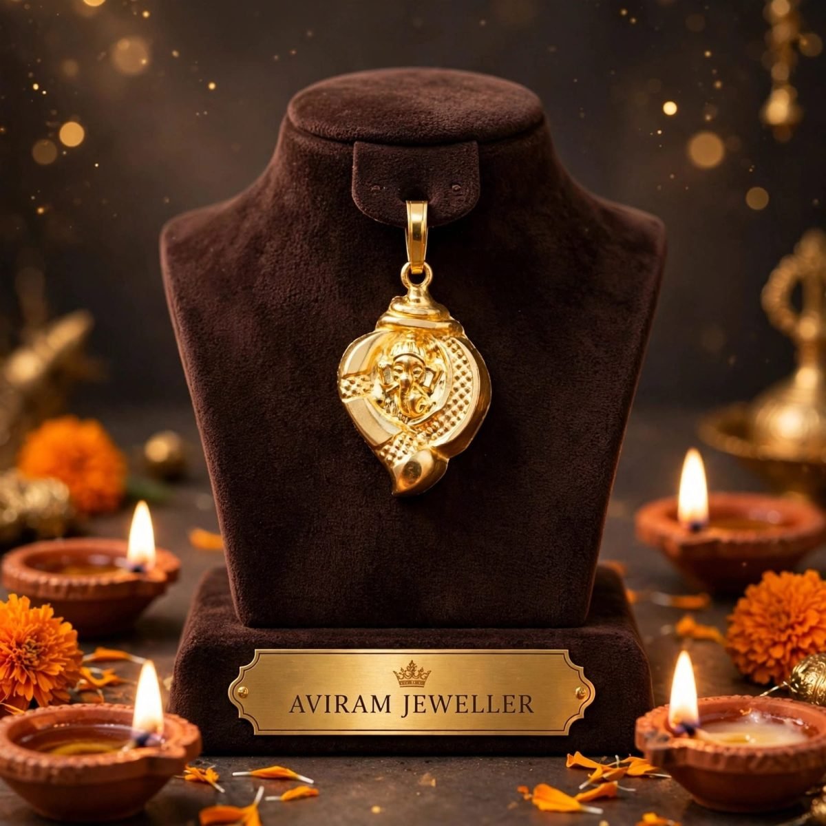 Sacred Shankh Ganesha Gold Devotional Pendant