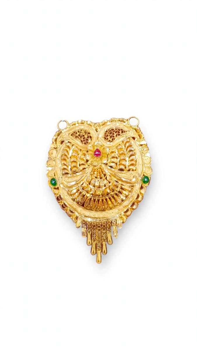 Ornate Filigree Heart Gold Mangalsutra Pendant