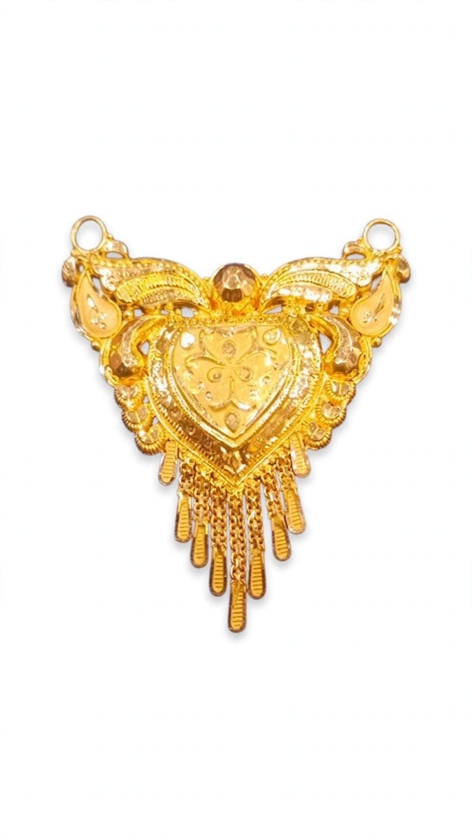 Ornate Heart & Paisley Gold Mangalsutra Pendant with Multi-Strand Tassels