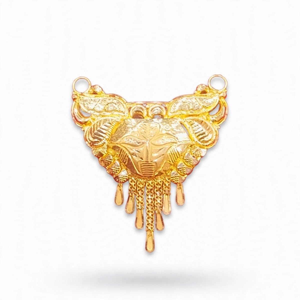 Ornate Tribal Mask Motif Gold Mangalsutra Pendant with Cascade Tassels