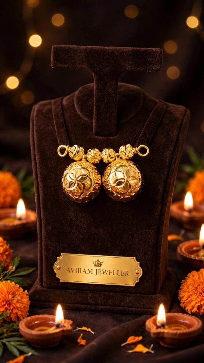 Traditional Gold-Plated Twin Floral Vati Mangalsutra Pendant Charm (Vati / Tanmaniya Accent)