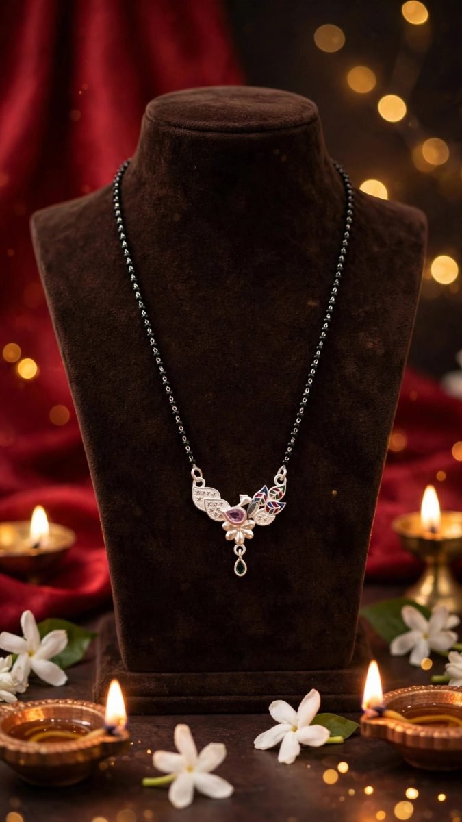 Peacock Enamel Silver Mangalsutra