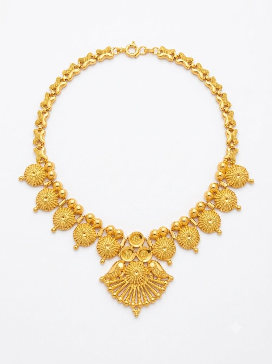 Golden Filigree Temple-Inspired Peacock Necklace