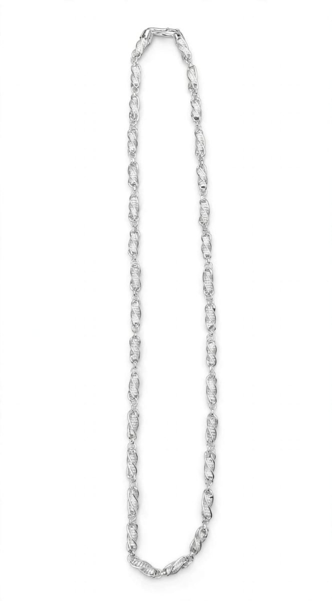 Geometric Patterned Link Silver Chain