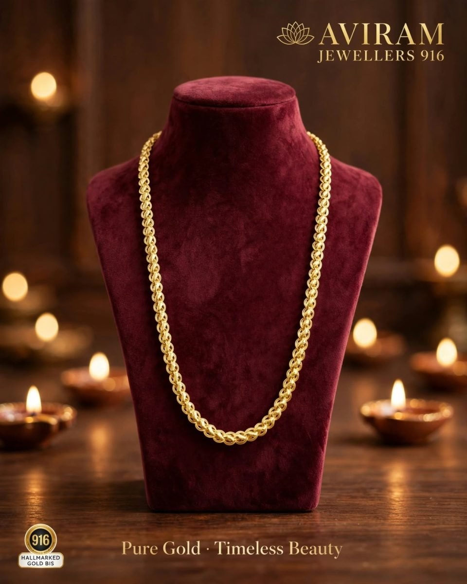Classic Gold-Plated Interlocking Double-Ring Link Chain (Rolo / Circular Link Chain)