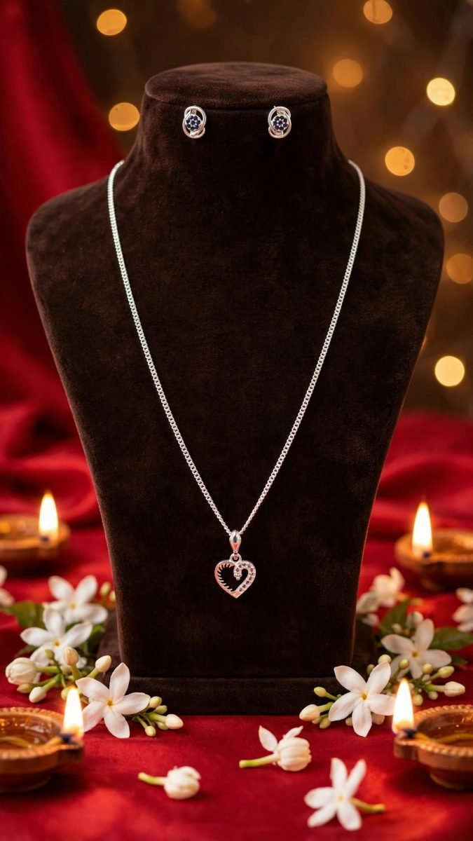 Sparkling Heart Silver Pendant & Earring Set