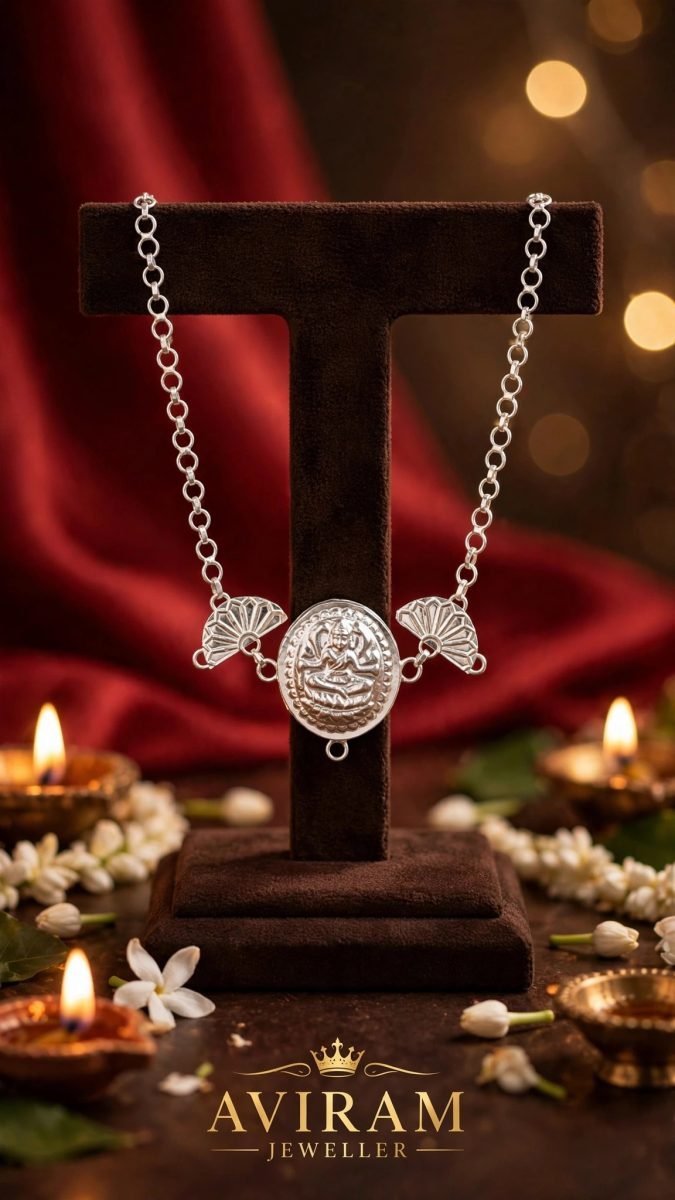 Traditional Sterling Silver Lakshmi Devotional Pendant Necklace