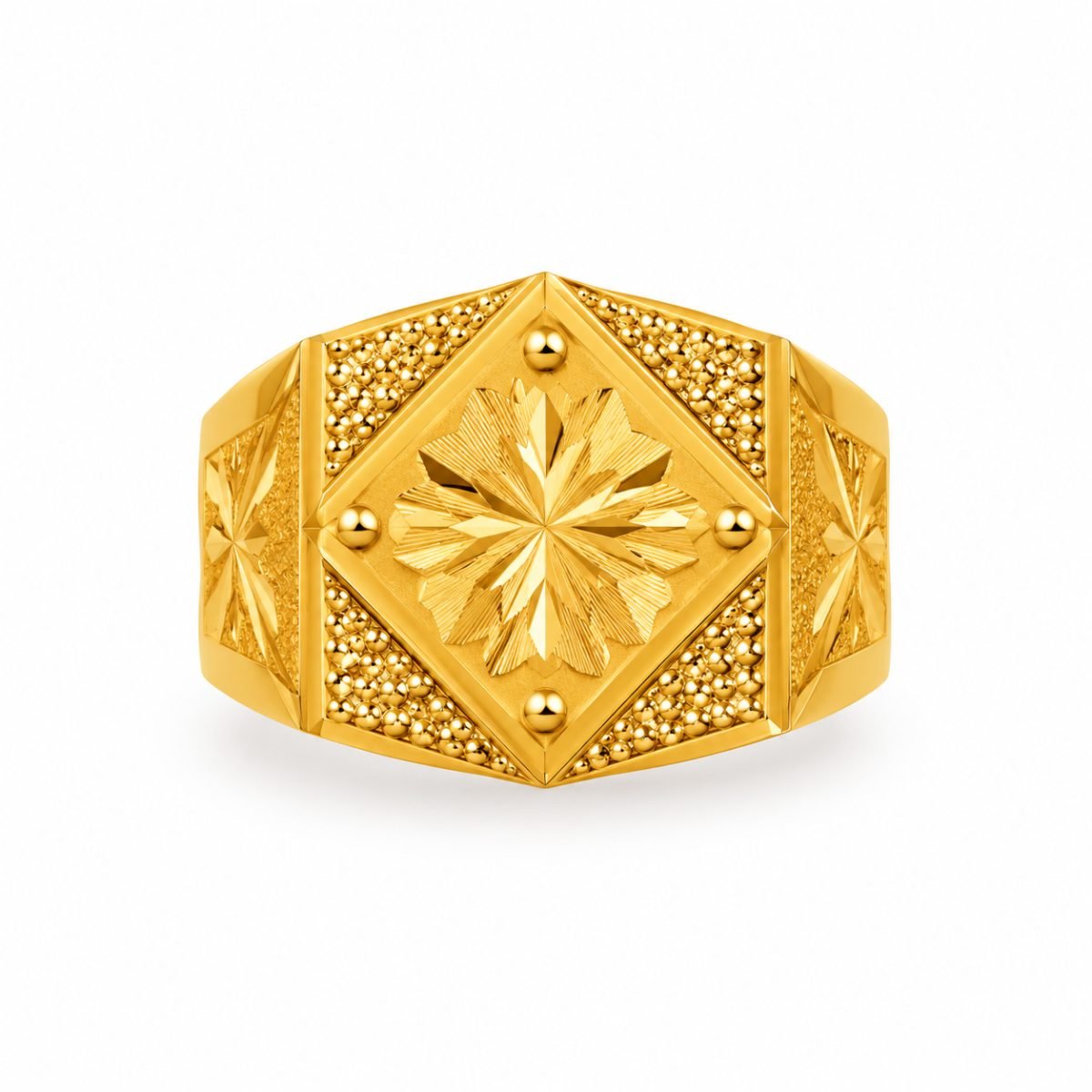 Geometric Starburst Yellow Gold Signet Ring