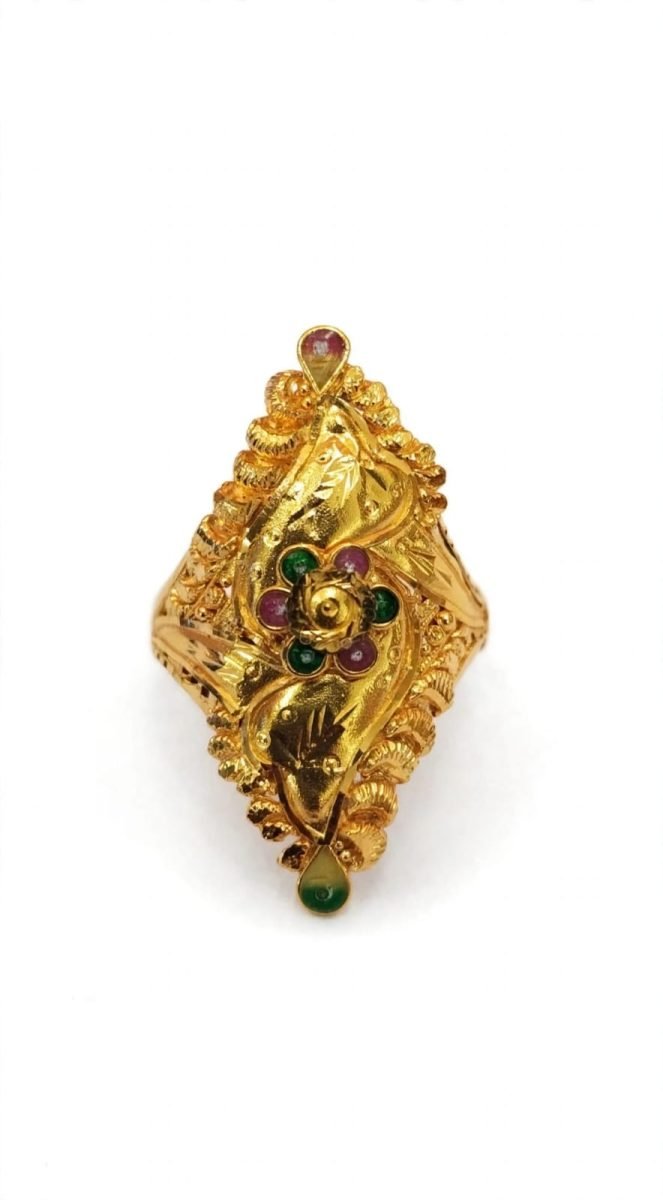 Royal Floral Marquise Gold Statement Ring