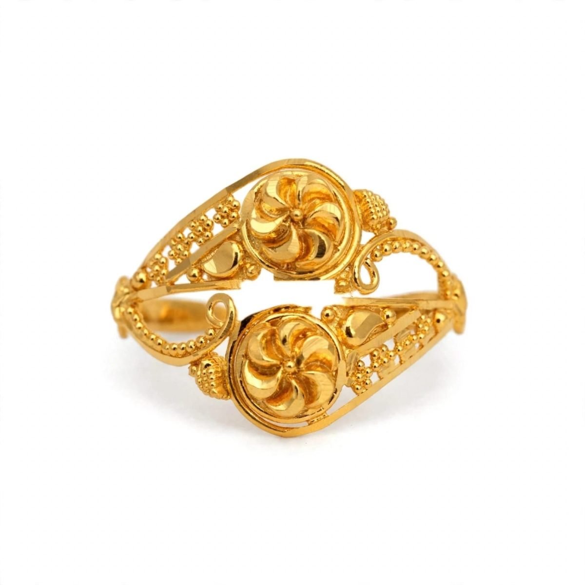 Dual Pinwheel Floral Gold Bypass Ring