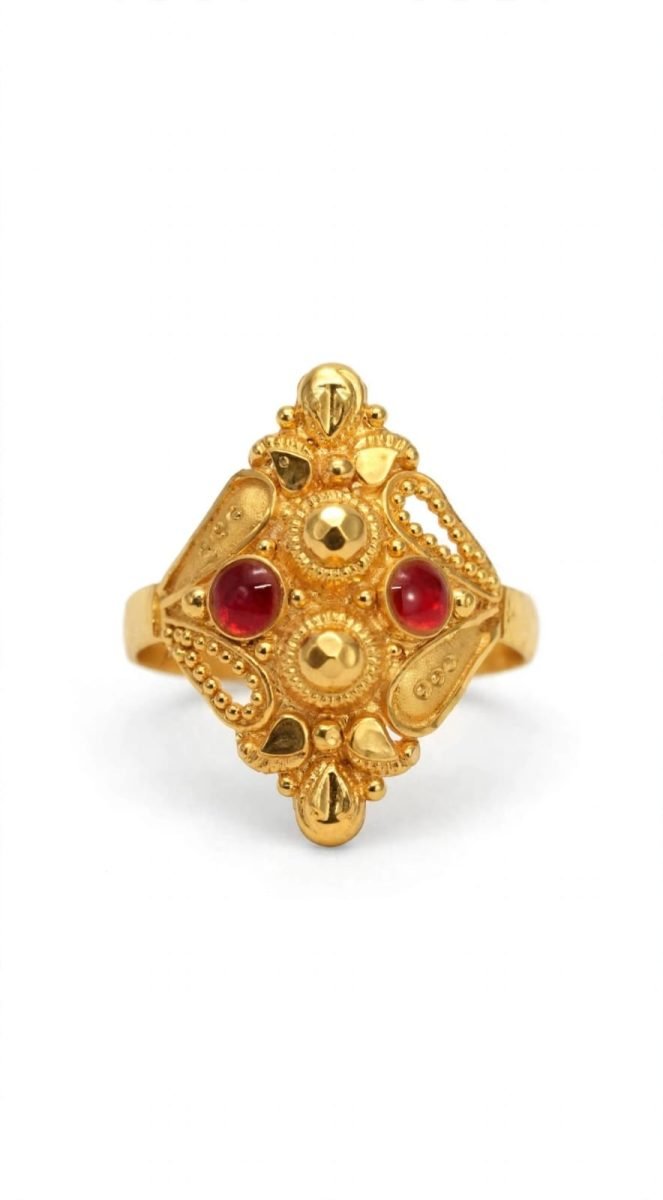 Royal Ruby Diamond-Filigree Gold Statement Ring