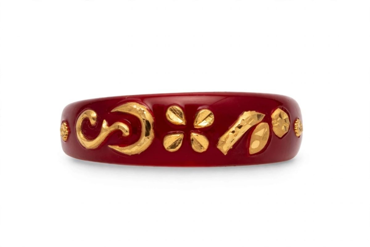 Traditional Gold-Plated Floral Red Enamel Band Ring