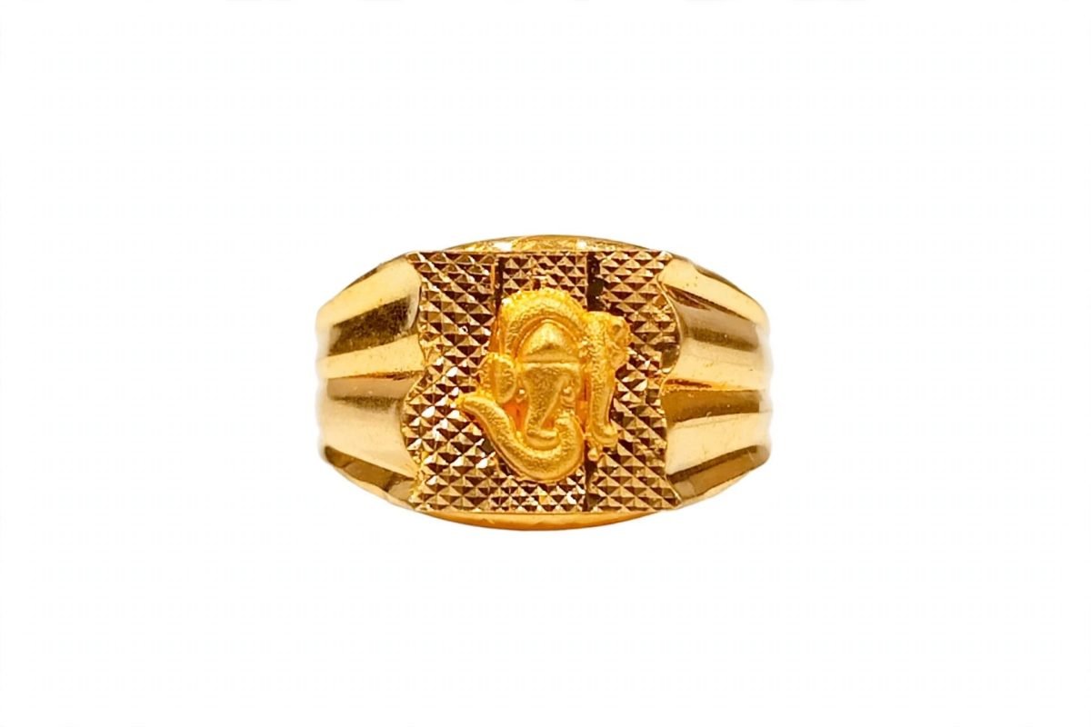 Sacred Lord Ganesha Textured Gold Signet Ring