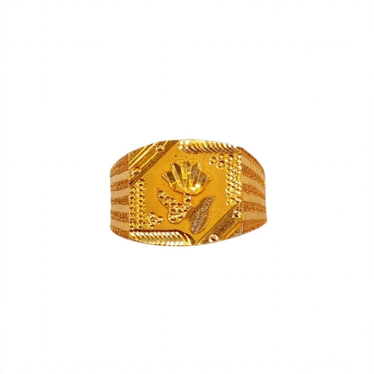 Intricate Floral Motif Gold Signet Ring