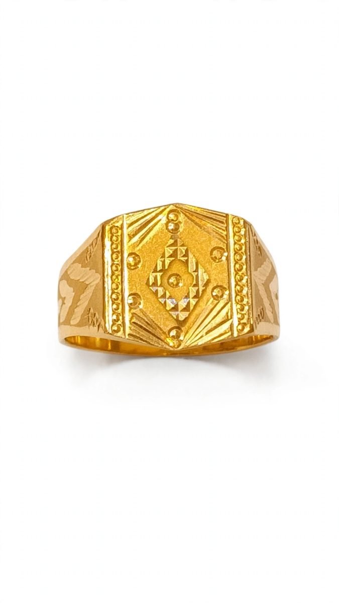 Geometric Rhombus & Diamond-Cut Gold Signet Ring