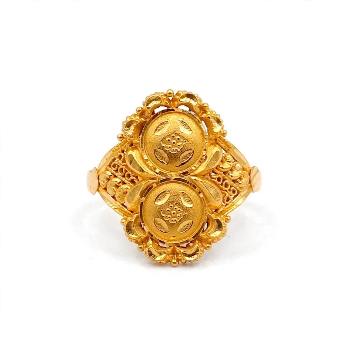 Royal Dual Circular Medallion Filigree Gold Statement Ring