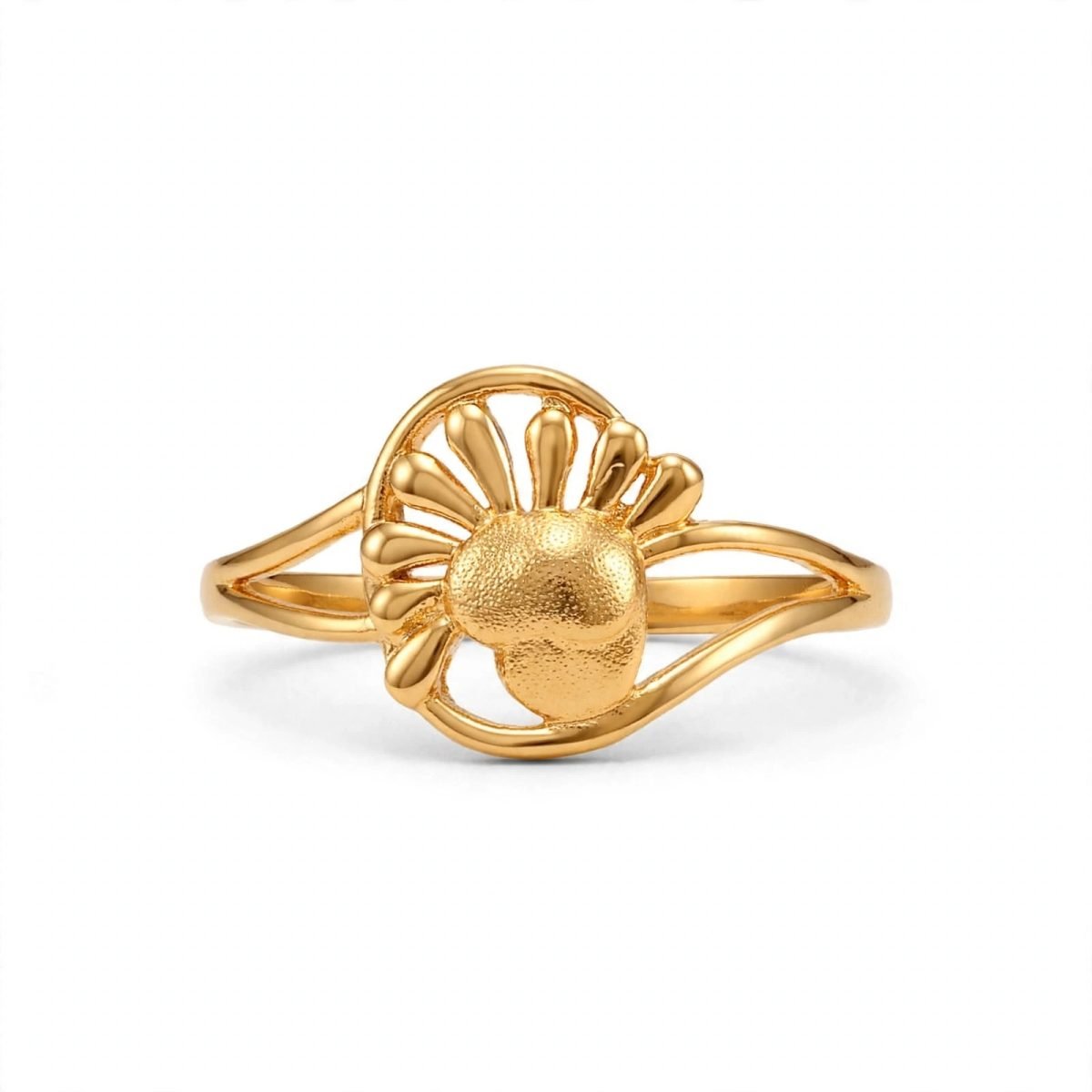 Contemporary Textured Floral Shell Bypass Gold Ring